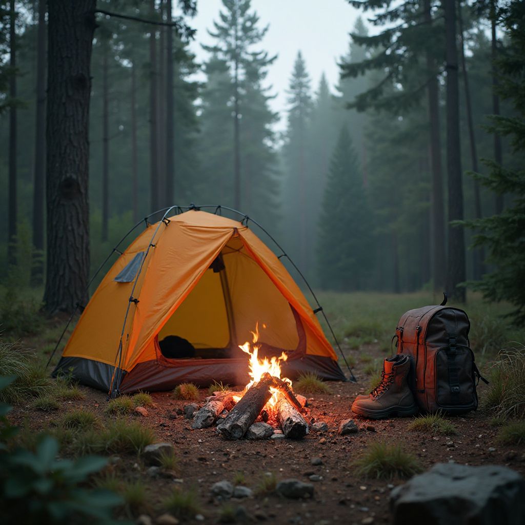 Outdoor adventure lifestyle with camping and hiking equipment